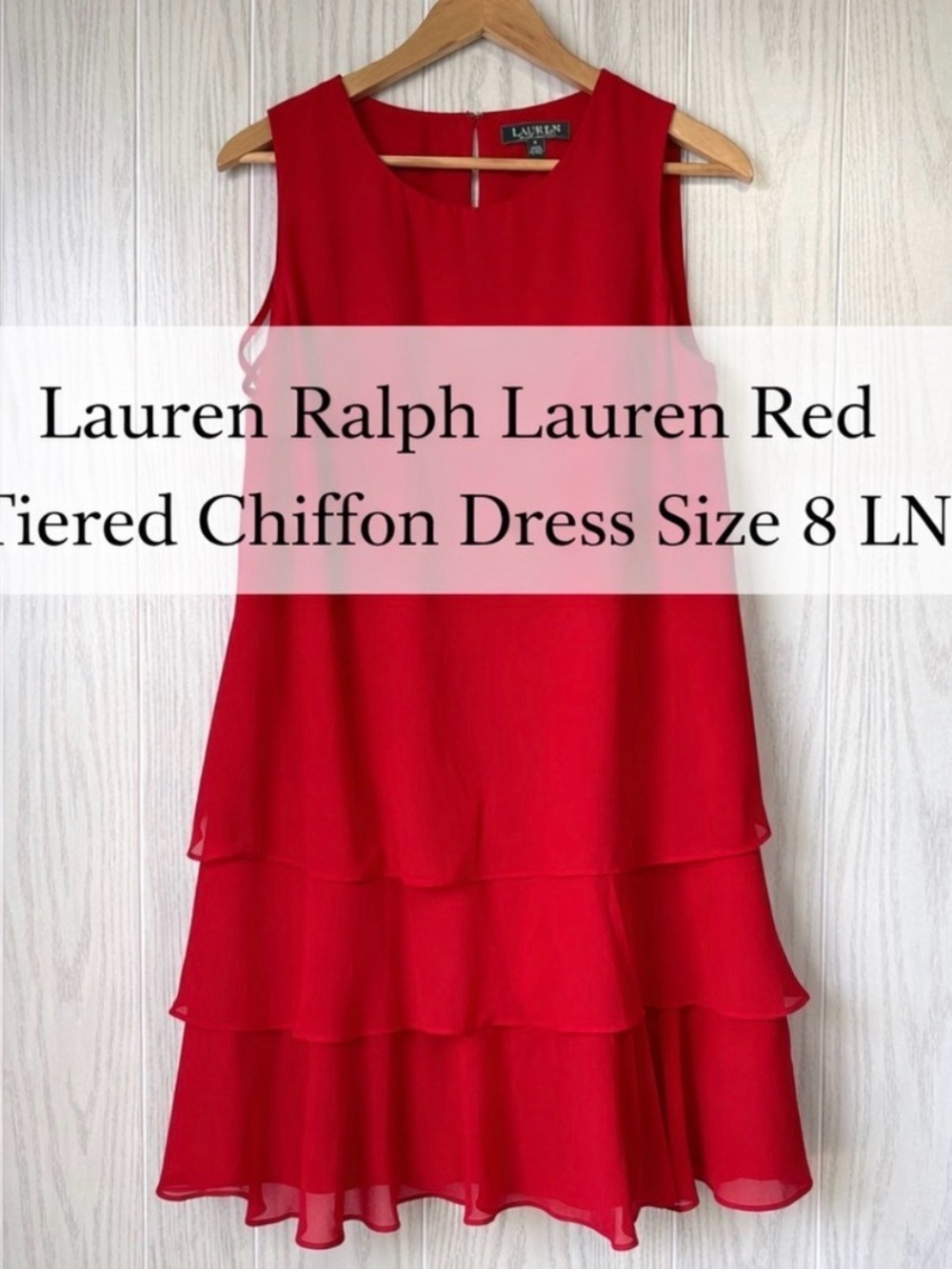 Lauren Ralph Lauren Red Tiered Chiffon Dress Size 8